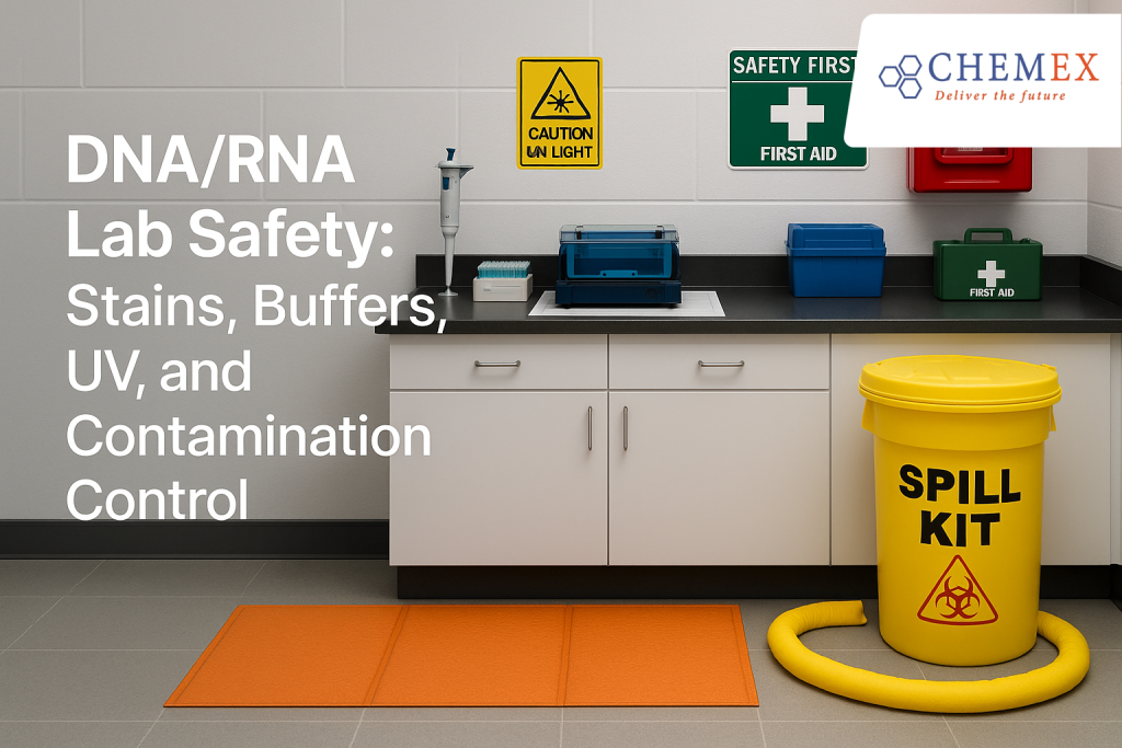Illustration for DNA/RNA Lab Safety: Stains, Buffers, UV, and Contamination Control