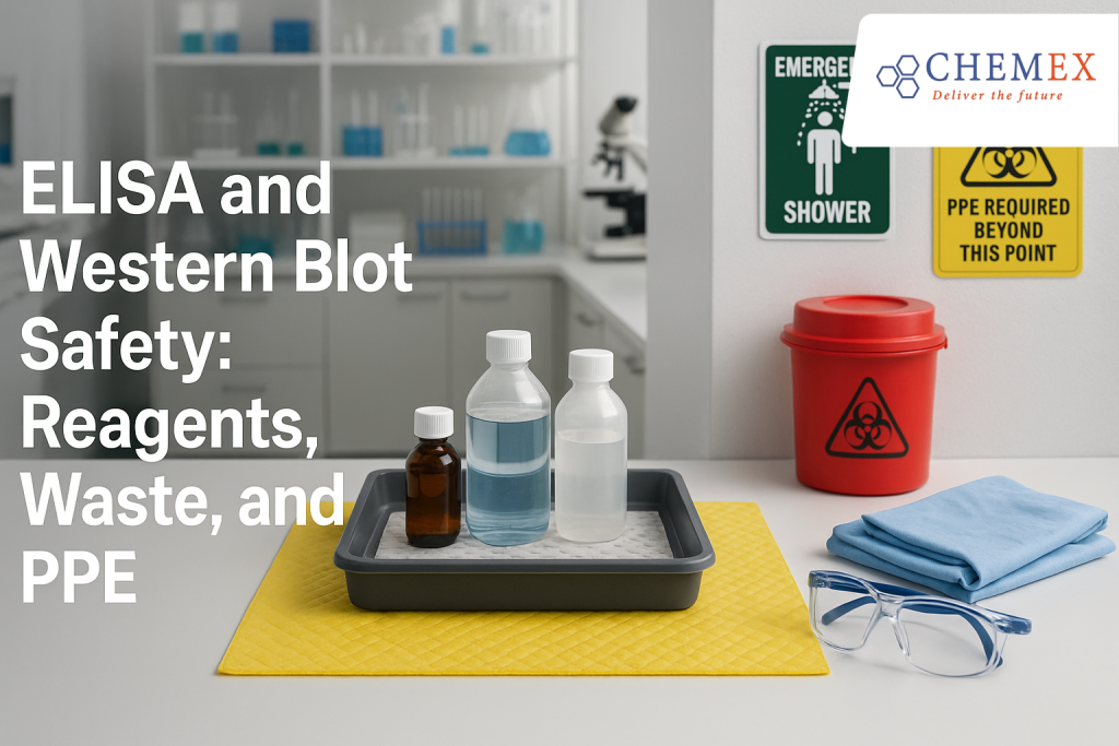 Illustration for ELISA and Western Blot Safety: Reagents, Waste, and PPE